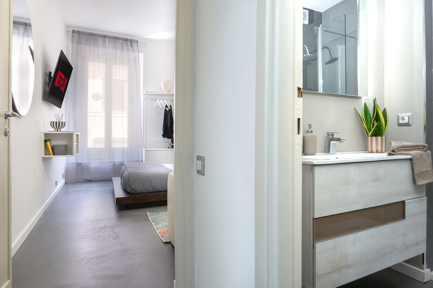 Servizio fotografico d'interni casa vacanze nel centro di Roma a pochi passi dal Vaticano, dettaglio bagno e camera